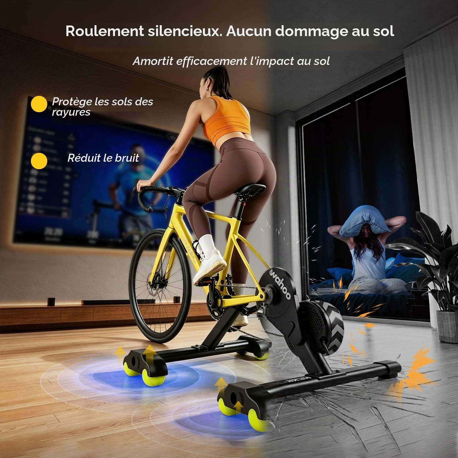 Lot de 4 Adaptateurs de Pieds, Pieds à Bascule Compatible avec Wahoo Kickr Core 2, Accessoires pour Home Trainer Velo avec 8 Balles de Tennis, Rocker Plate Feet Pour Entraînement d'Intérieur