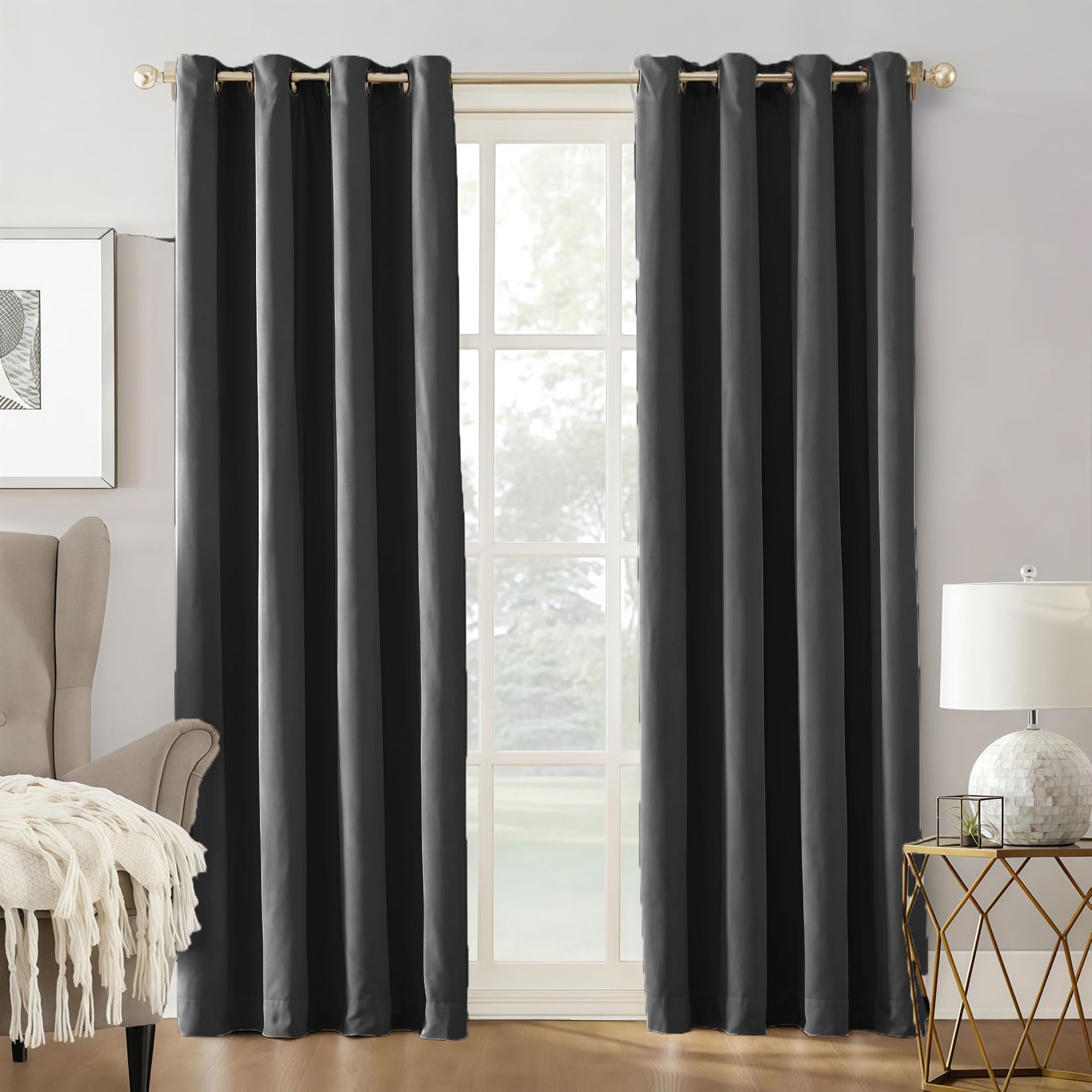 Liujyuan Black Out Curtains 140 X 275 Cm Room Darkening, Privacy Protection Eyelet Curtain, Window Curtain Insulated Soundproof For Bedroom, Living Room, Door,