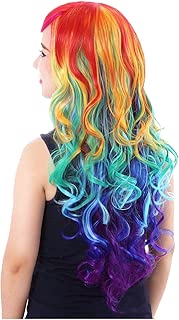 Colorful House Women's Long Wavy Rainbow Cosplay Costume Party Wig - coolthings.us