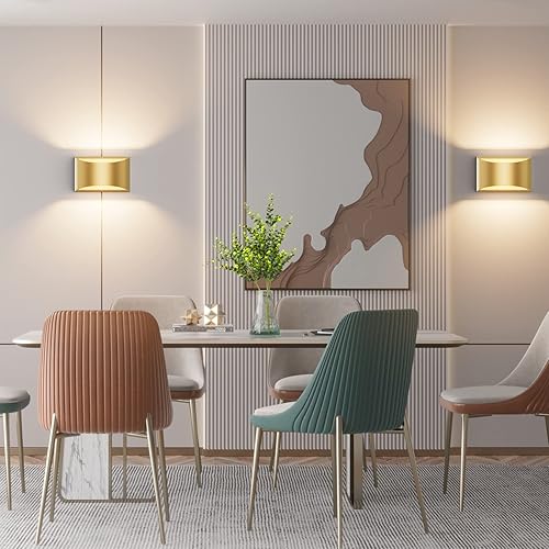 Miniatura 8 de Aipsun Juego de 2 apliques de pared dorados para interiores, con cableado, luces de montaje en pared arriba y abajo, para sala de estar, dormitorio,