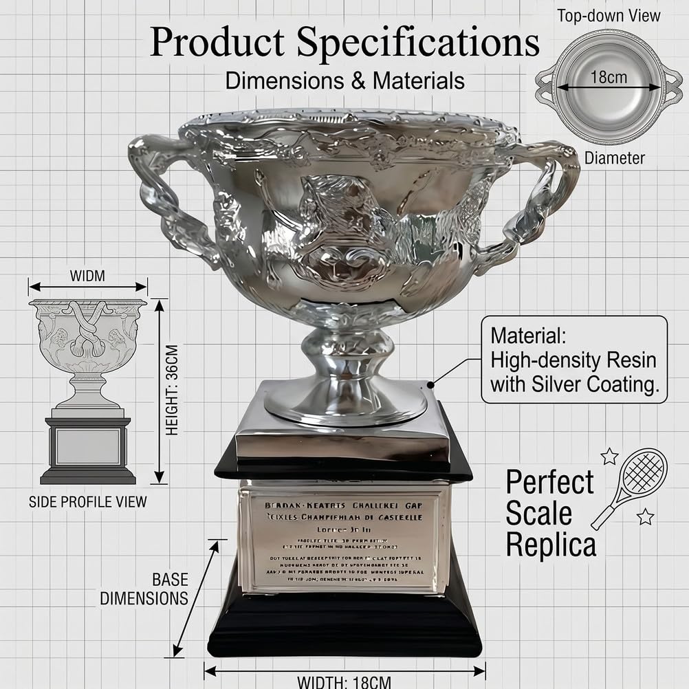 Australian Open Stil Brookes Challenge Cup Trophäe Replik, Grand Slam Tennis Trophäe Sammlerstück, Geschenk für Tennisfans, Meisterschaft Pokal Deko für Clubhaus Büro oder Schreibtisch