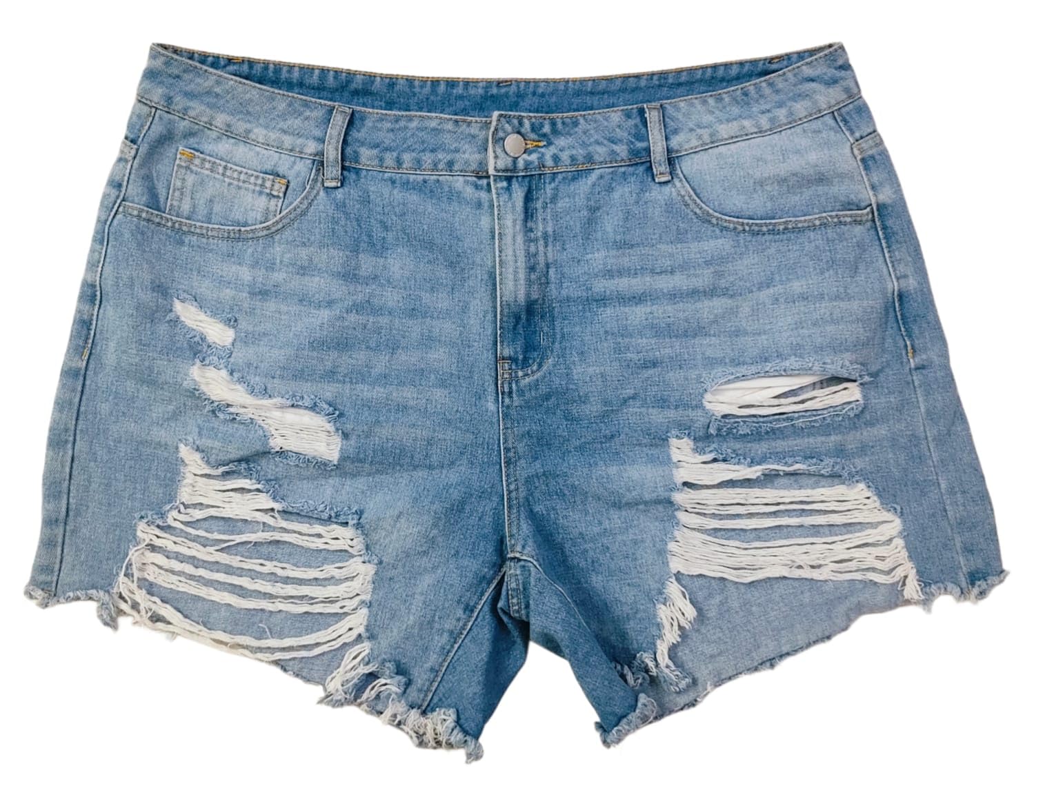 happening Plus Size Women Non Stretch Denim Shorts - Length 16.5 inch- Heavy Rugged- HIGH Rise- Faded Light Blue Color- Waist Size (3XL) 38 to (4XL) 40" inch-picture-11