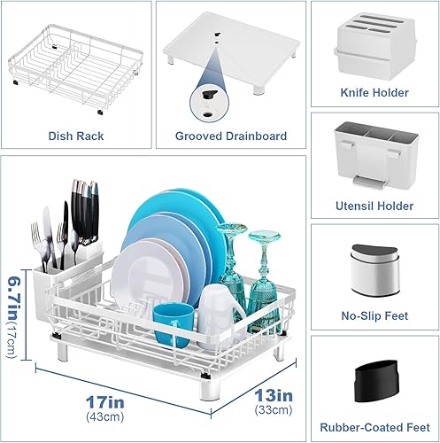 Miniatura 4 de MOUKABAL Escurridor de platos, escurridor de platos grande para encimera de cocina, estante de secado de cocina con soporte extraíble para