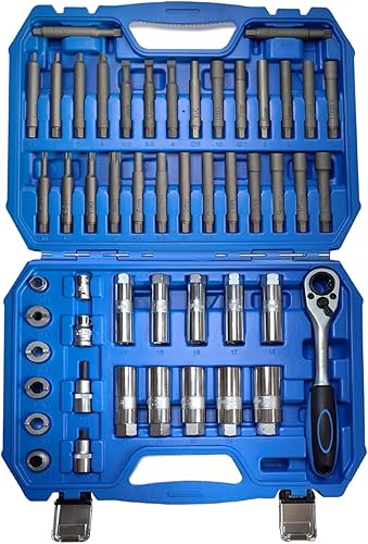 JEUCLEL Juego de 50 piezas de herramientas de dados para extracción de tuercas de puntales amortiguadores de suspensión, juego de trinquete y llave