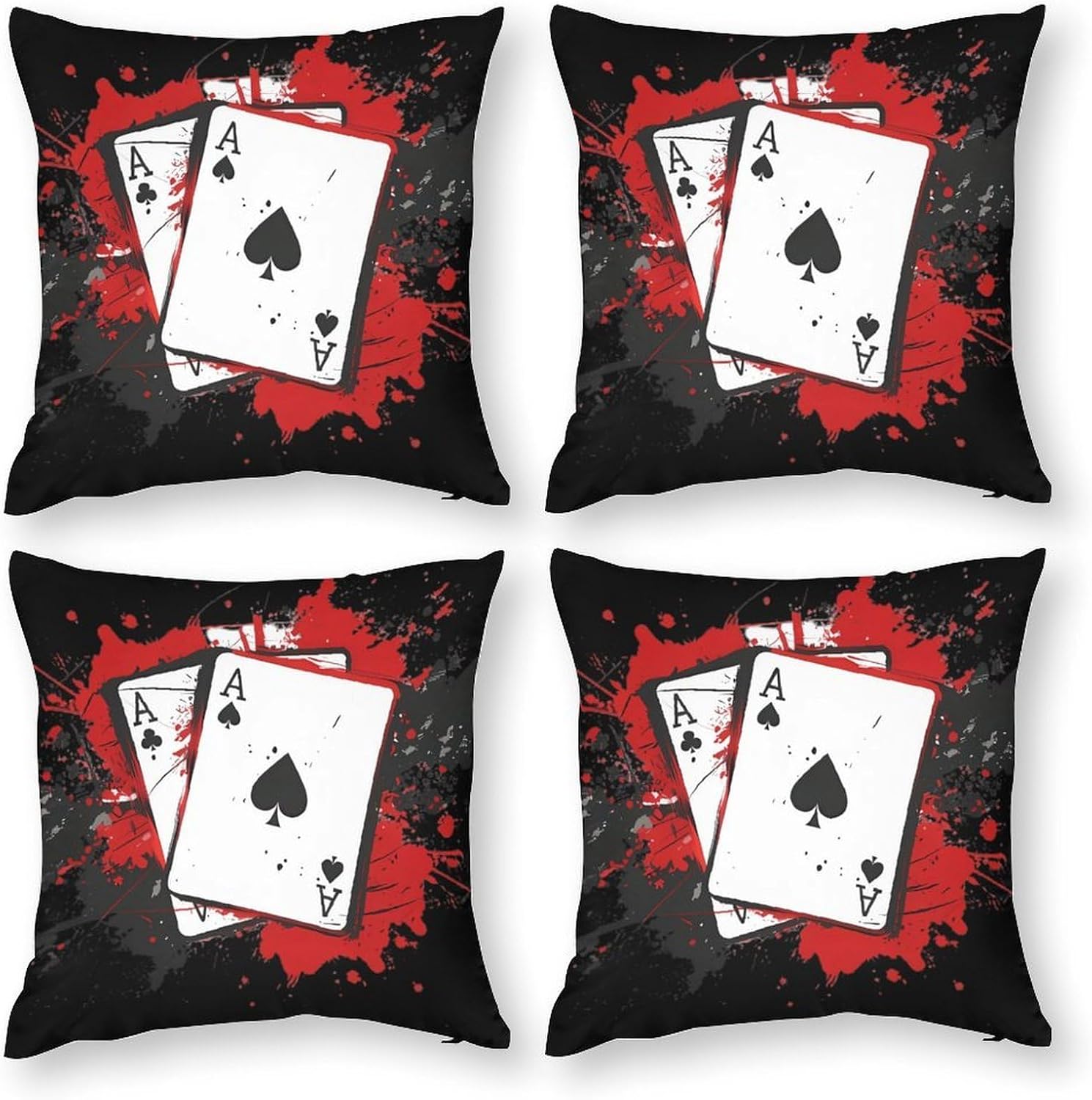 Two A Poker Playing Cards Printed Throw Pillow Case 4 Pcs Soft Pillowcases Pillows Covers Sofa Bed Decor 12/14/16/17/18/20/22/24/32 Inches