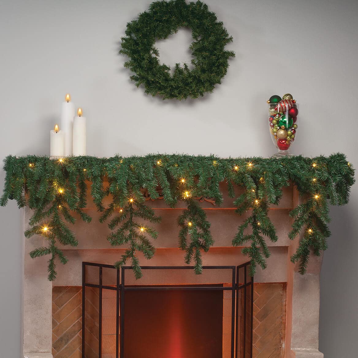 Fox Valley Traders Battery-Operated Pre-Lit Cascading Mantel Garland
