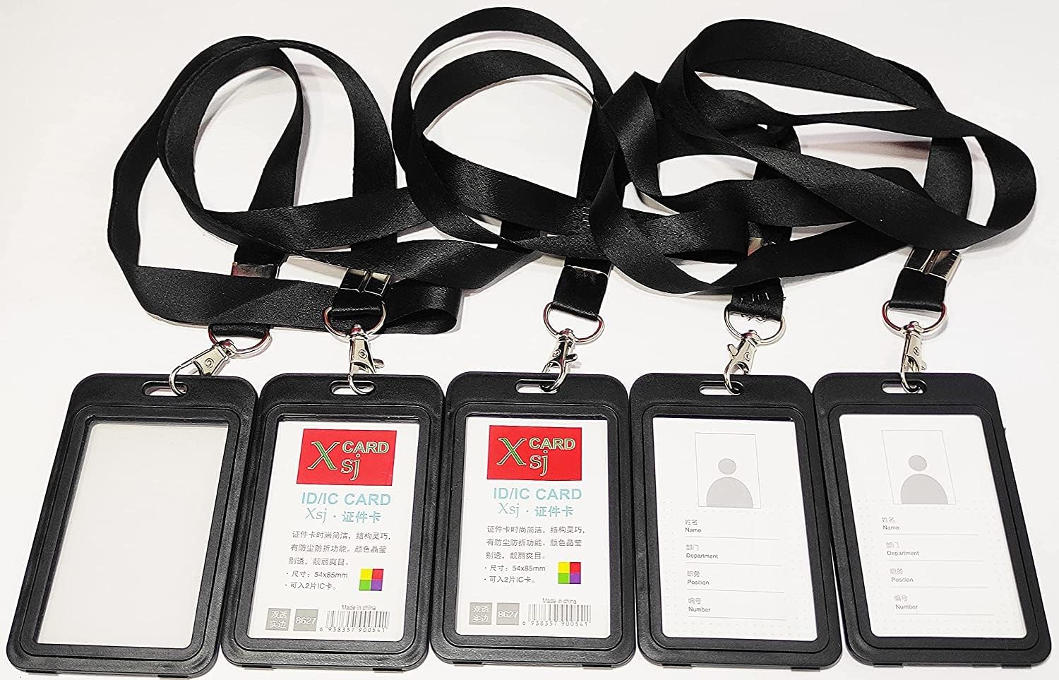 KANABEE Natural Hard Metal (Aluminum Alloy) PVC Vertical ID Card Holder/Badge (Refer Image) with Scratch Guard and Neck Lanyard/Strap for Office ID Cards Only (Black, Pack of 5)