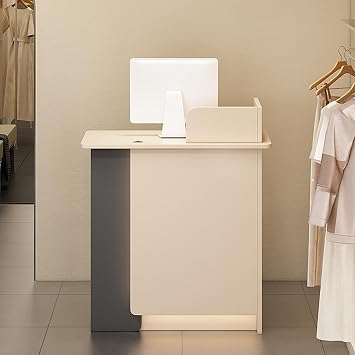 Front Desk Reception Counter Table,l Shaped Small Reception Desk,Modern Retail Counter Checkout,Wooden Receptionist Desk,with Lockable Drawer and LED Lights,Check Out Counter,for Beauty SalonApricot