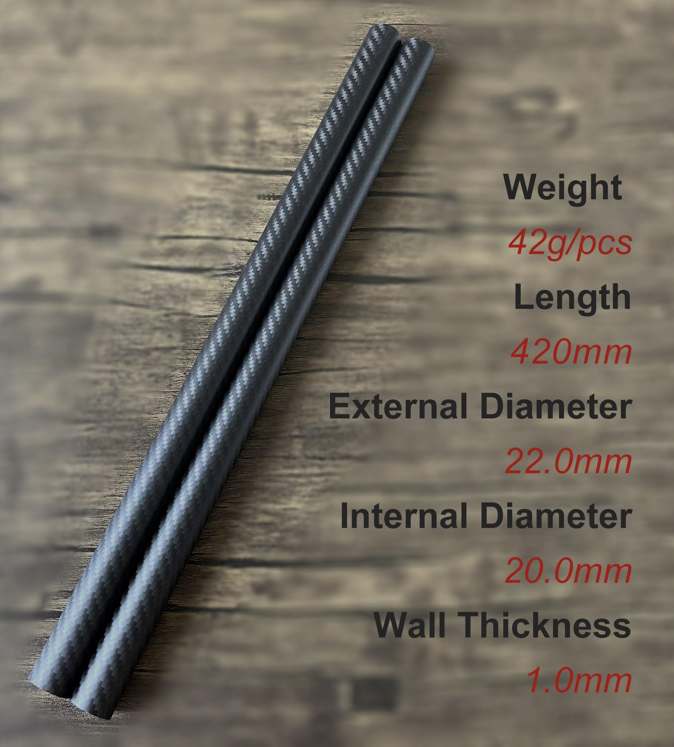 2 x rura z włókna węglowego 22 mm x 20 mm x 420 mm 3K owinięta skośnym matowym wykończeniem