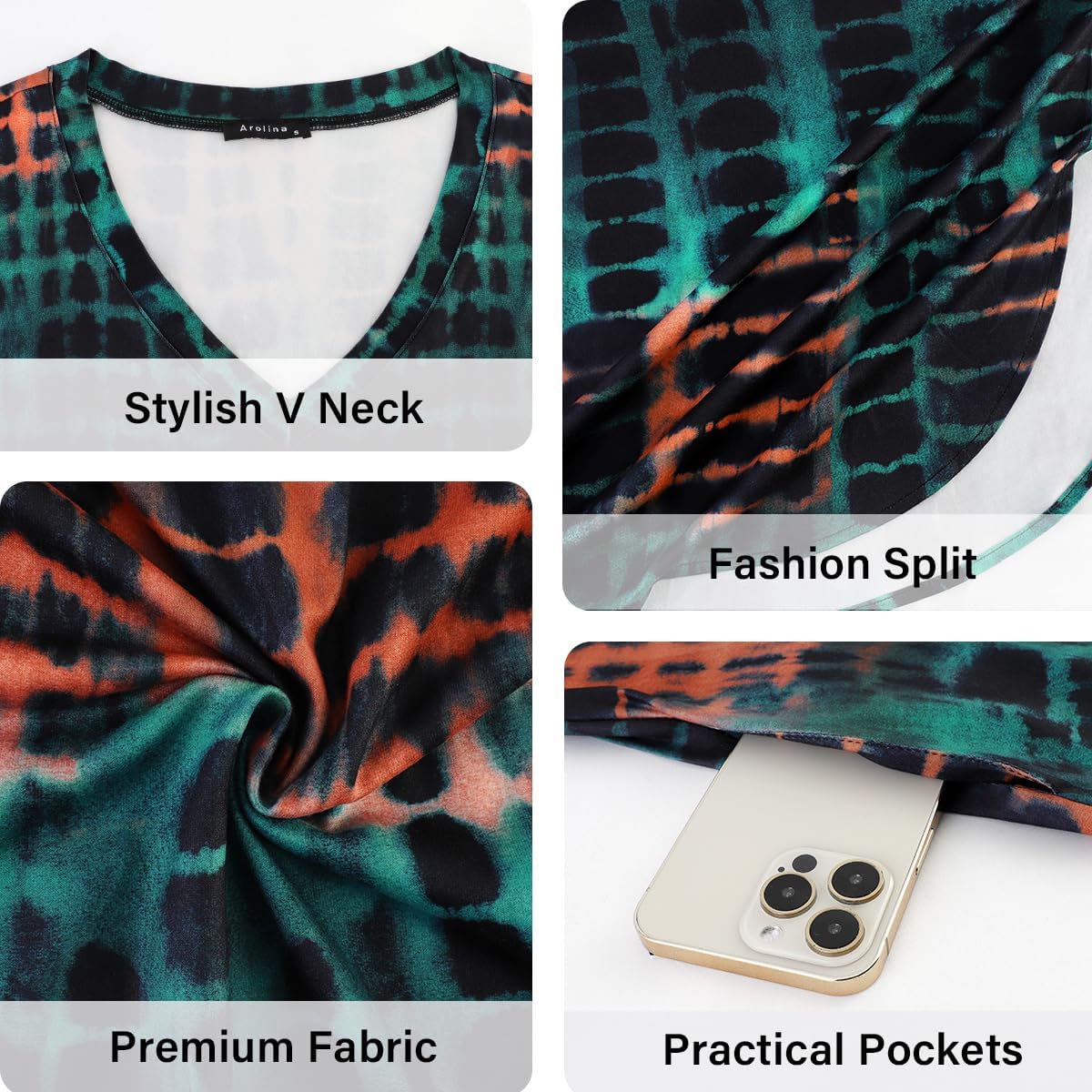 Arolina Women Summer Maxi Dress Short Sleeve V Neck Casual Loose Long Split Dresses Beach Vacation Sundress with Pockets - Image 5