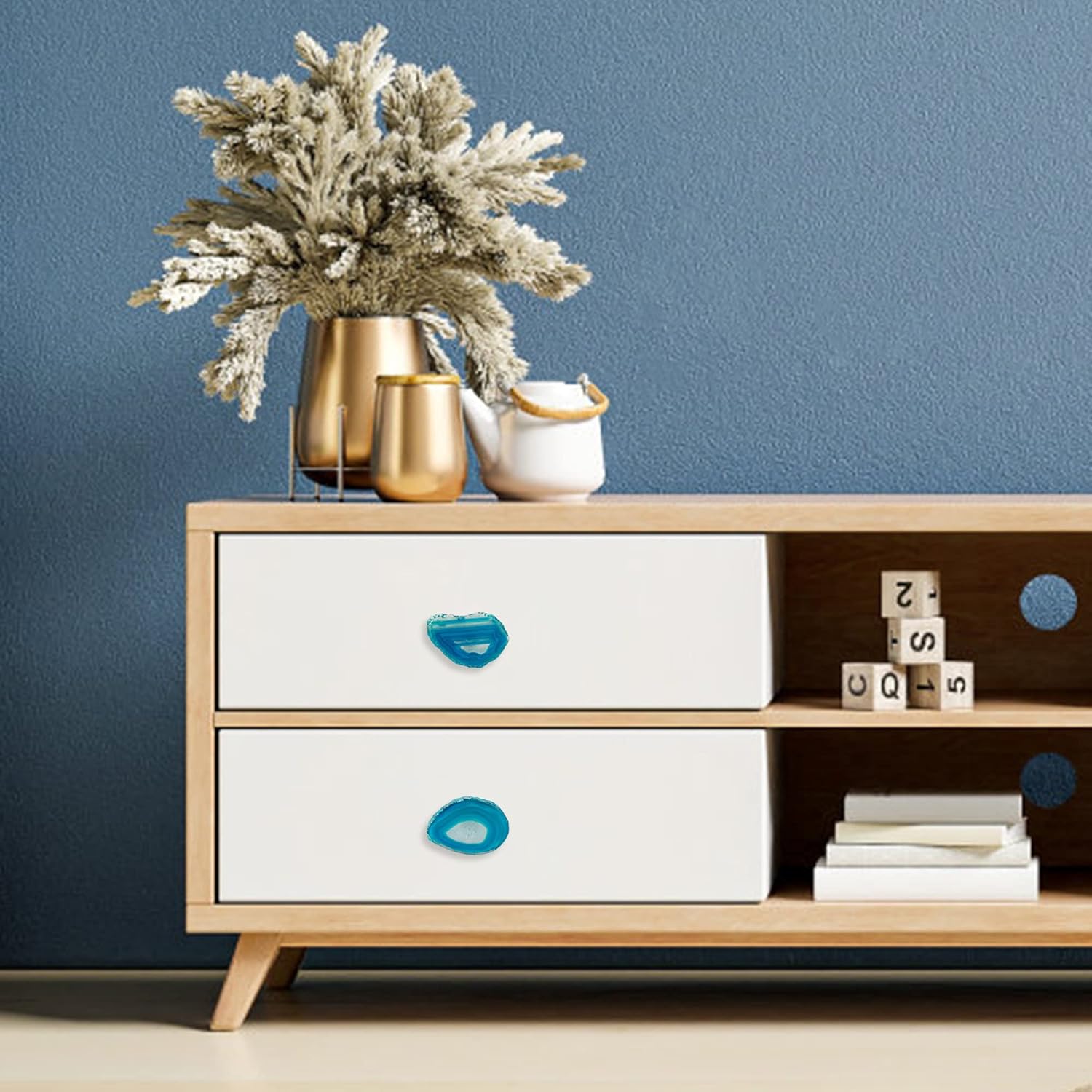 Cozy Tower Agate Knobs for Cabinets and Drawers, Unique Drawer Pulls and Knobs, Bifold Closet Door Hardware (Blue Agate)