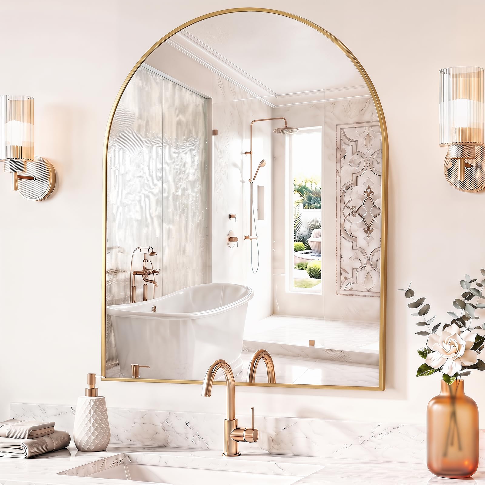 Sweetcrispy 30"x40" Arched Bathroom Mirror, Bathroom Mirrors for Over Sink