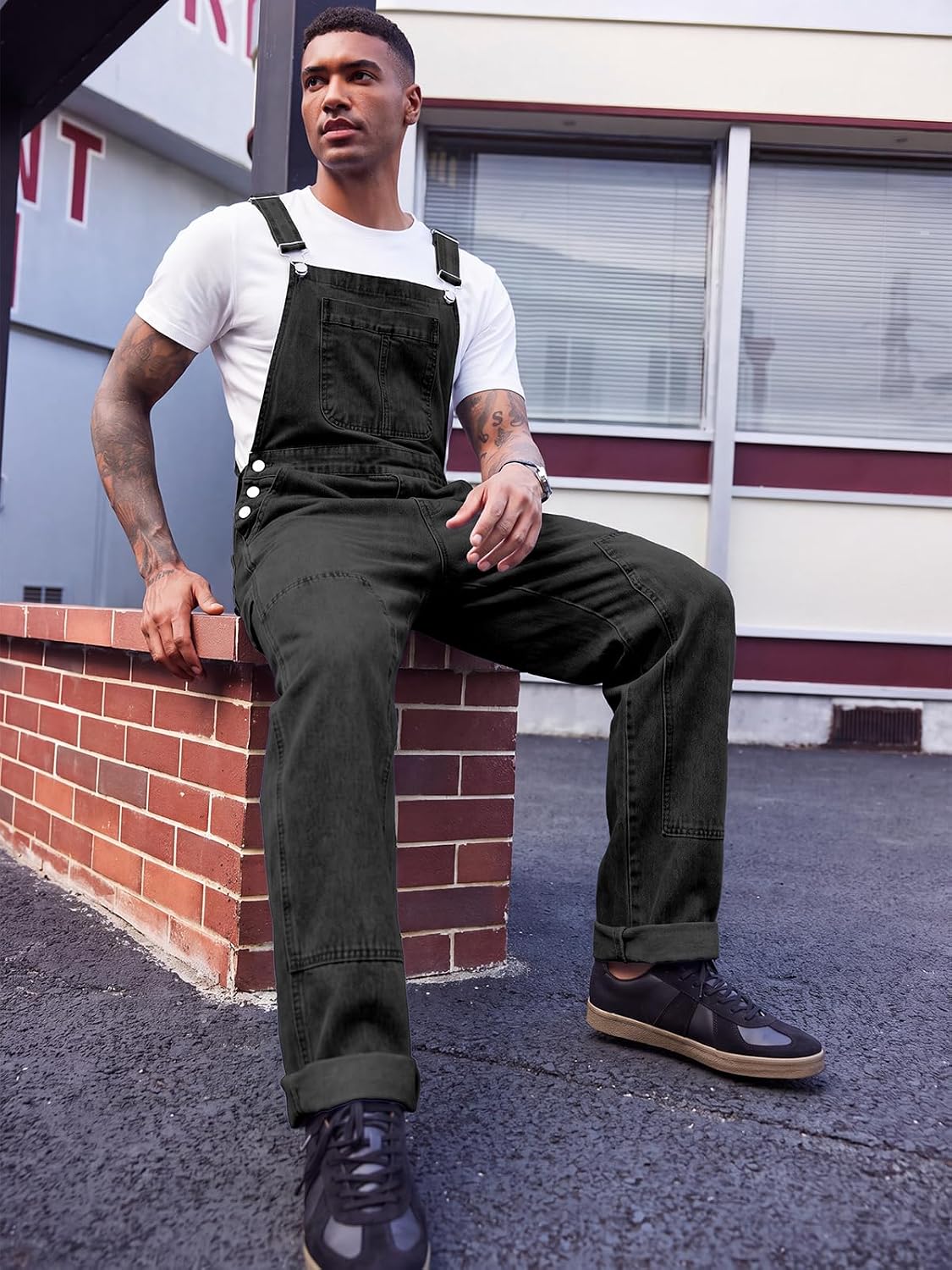 Runcati Mens Denim Bib Overall Jean Casual Coveralls Work Hippie Jumpsuit