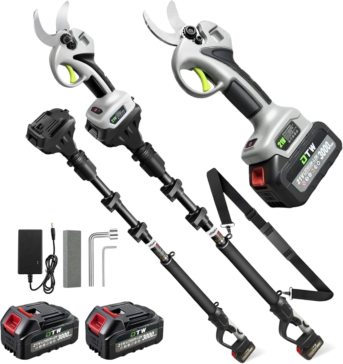 Electric Pruning Shears with Pole 1.4-2.0 Cutting Diameter & 2-in-1 Electric Pole Pruner,2PCS 3.0Ah Batteries,Brushiless Motor,4 Modes Adjustable Branches Cutter for Flower, Tree Trimming (Gray)