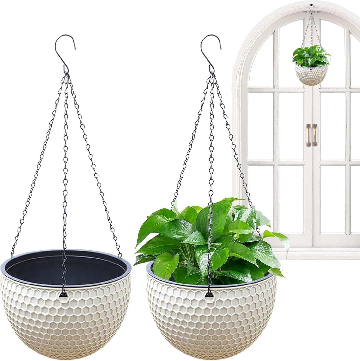 Pot de fleurs suspendu multi-usages, panier en nid d'abeille robuste de style européen avec trous de drainage pour plantes araignées, design durable pour l'intérieur et l'extérieur