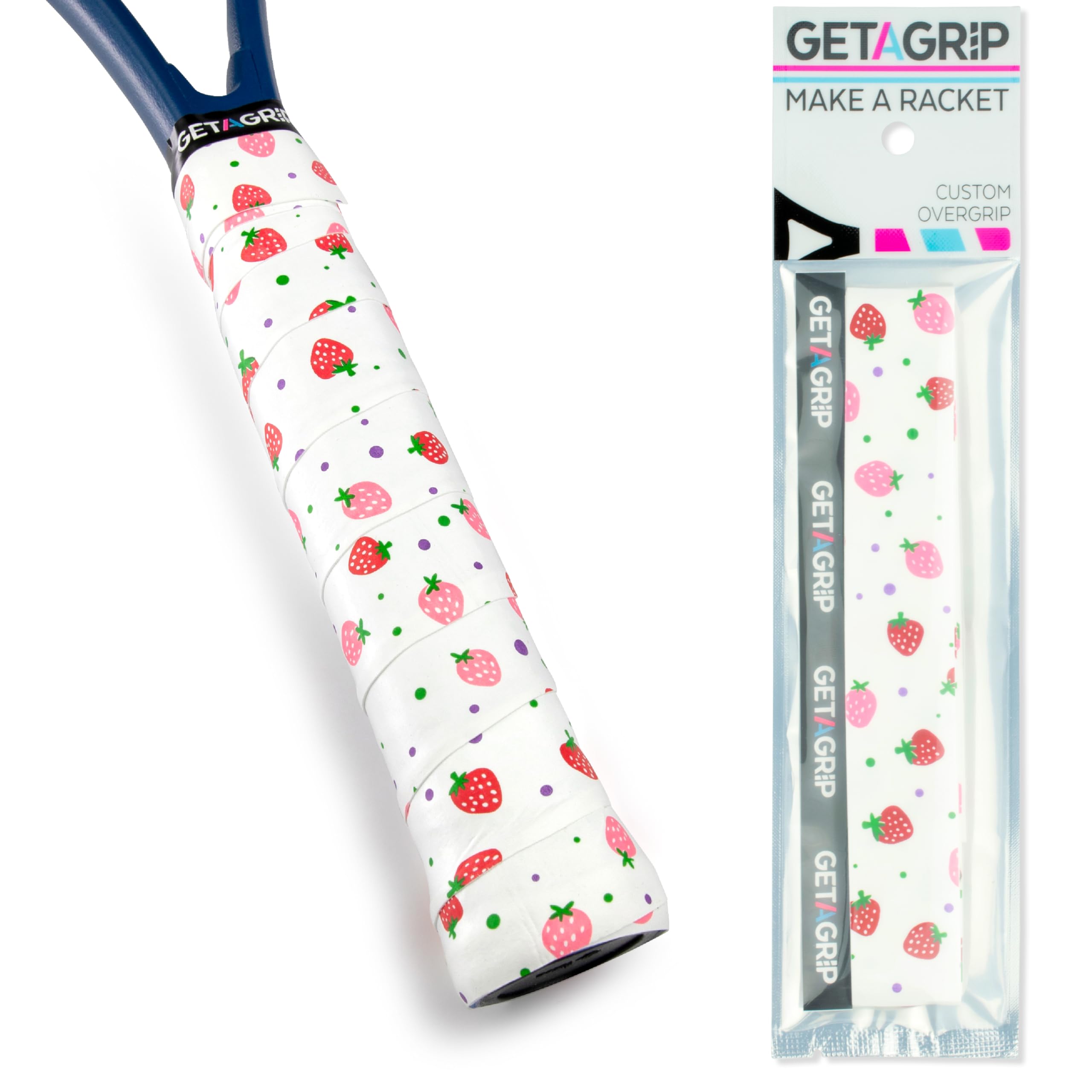 GET A GRIP - Custom Tennis Racket Grip Tape - Anti-Slip/Quick-Drying Tennis Overgrips - Precut Badminton Racket Grip with Finishing Tape - Squash Racket Grip Tapes