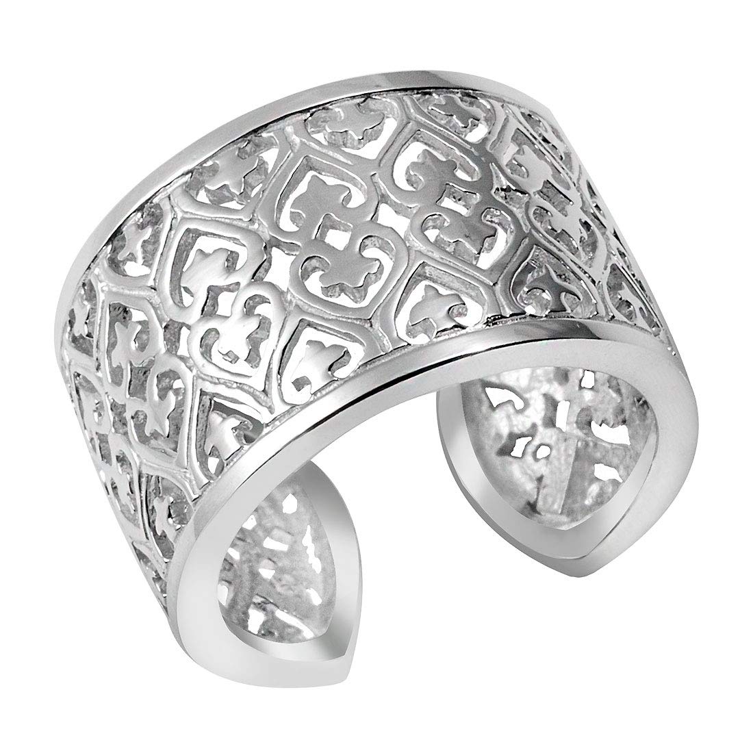 Filigraner Ring Silber 925 breit - Damenring Gr. 52-60 verstellbar SR-49 | Offener Bandring mit Kreuzen und Herzen 13mm aus rhodiniertem 925 Sterling Silber für Frauen von MATERIA by Matthias Wagner