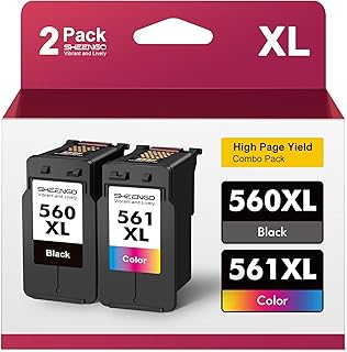 SHEENGO 560XL 561XL Ink Cartridges Compatible for Canon PG-560XL CL-561XL 560 XL 561 XL for Pixma TS5350 TS5351 TS5352 TS5353 TS7450 TS7451 (1Black 1Colour, 2-Pack)