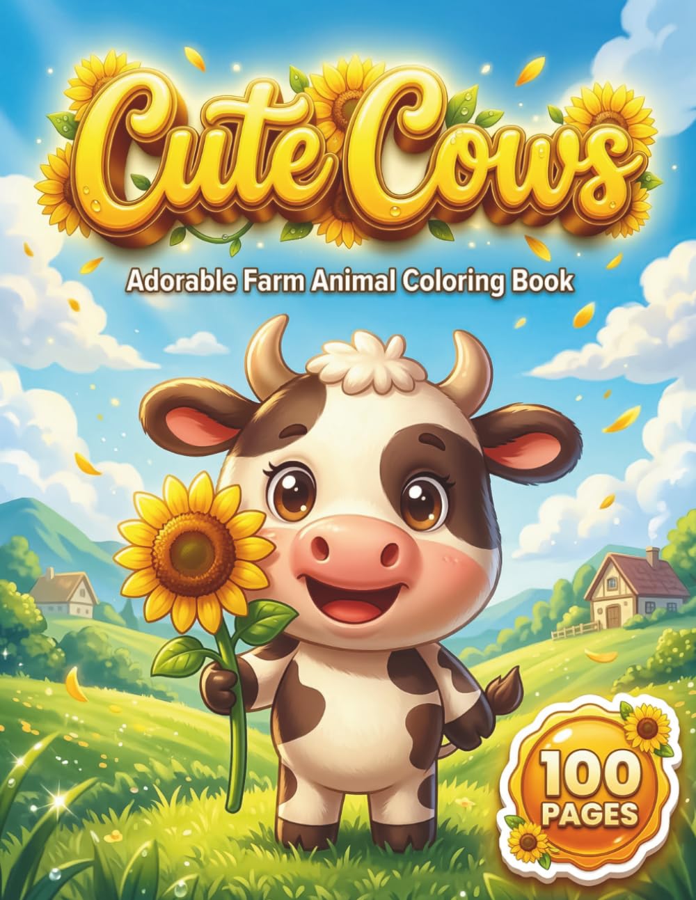 Cute Cows: Adorable Farm Animal Coloring Book for Adults and Teens with 100 Pages featuring Cute Calves, Beautiful Mandalas, and Countryside Scenes for Stress Relief (Kawaii Creatures Series)