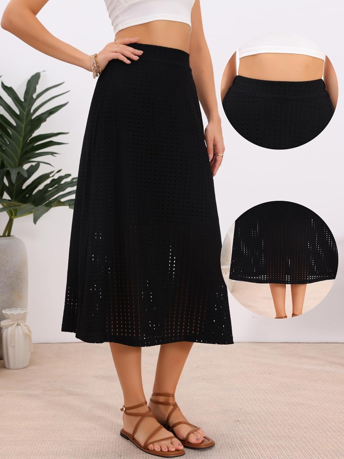 Allegra K Summer Casual Long Skirt for Women High Waist Eyelet Beach Midi Skirt 2026 - Image 4