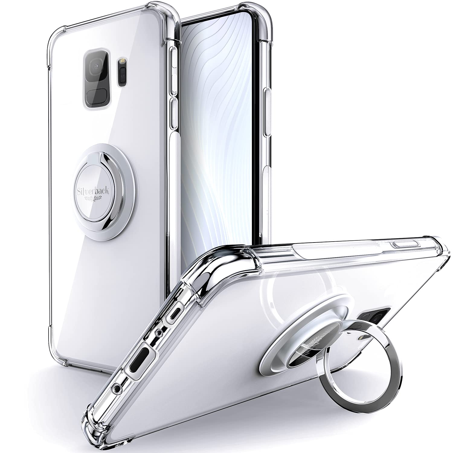Silverback for Galaxy S9 Case Clear with Ring Kickstand, Protective Shock -Absorbing Bumper Shockproof Phone Case for Samsung Galaxy S9 -Clear