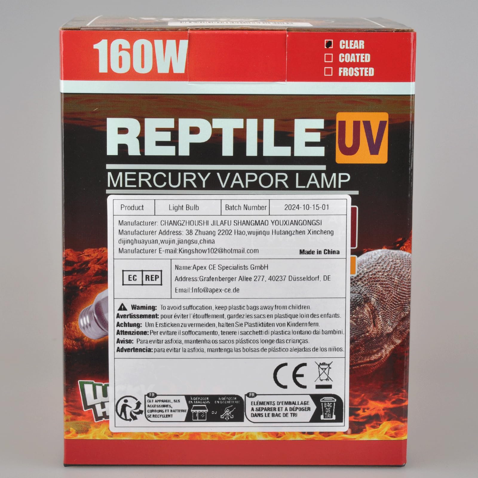 Lucky Herp Reptile UVA UVB Mercury żarówka parowa, lampa na gad i płazy, takich jak żółwie i brodate smoki, 160 W, R115, E27, sześciomiesięczna gwarancja (czysty)