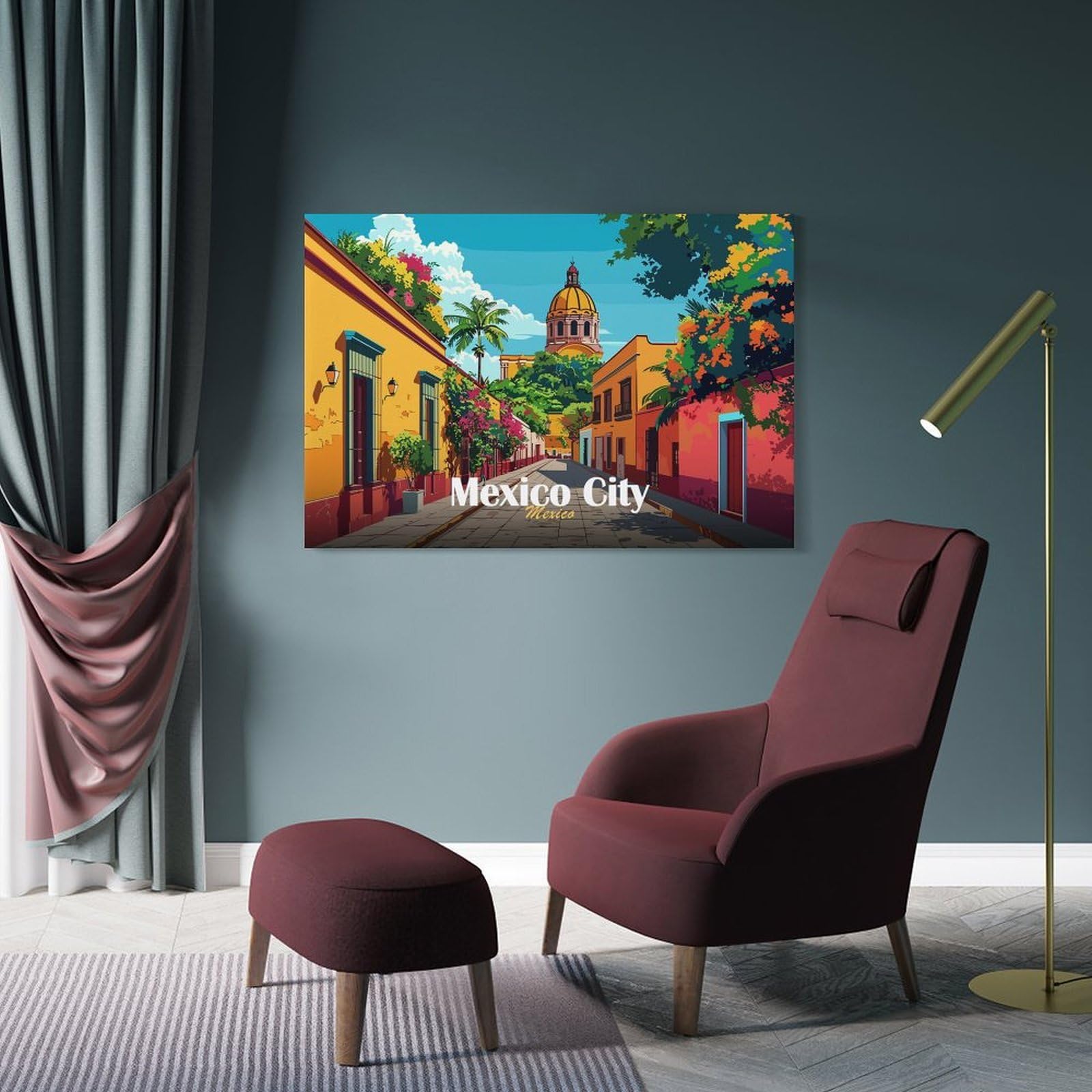 Junmoney Mexico City Street Art Canvas Wall Art 08x12inch(20x30cm), for Study, Office Or Focused Interiors, Home Office Artwork with Decorative Appeal