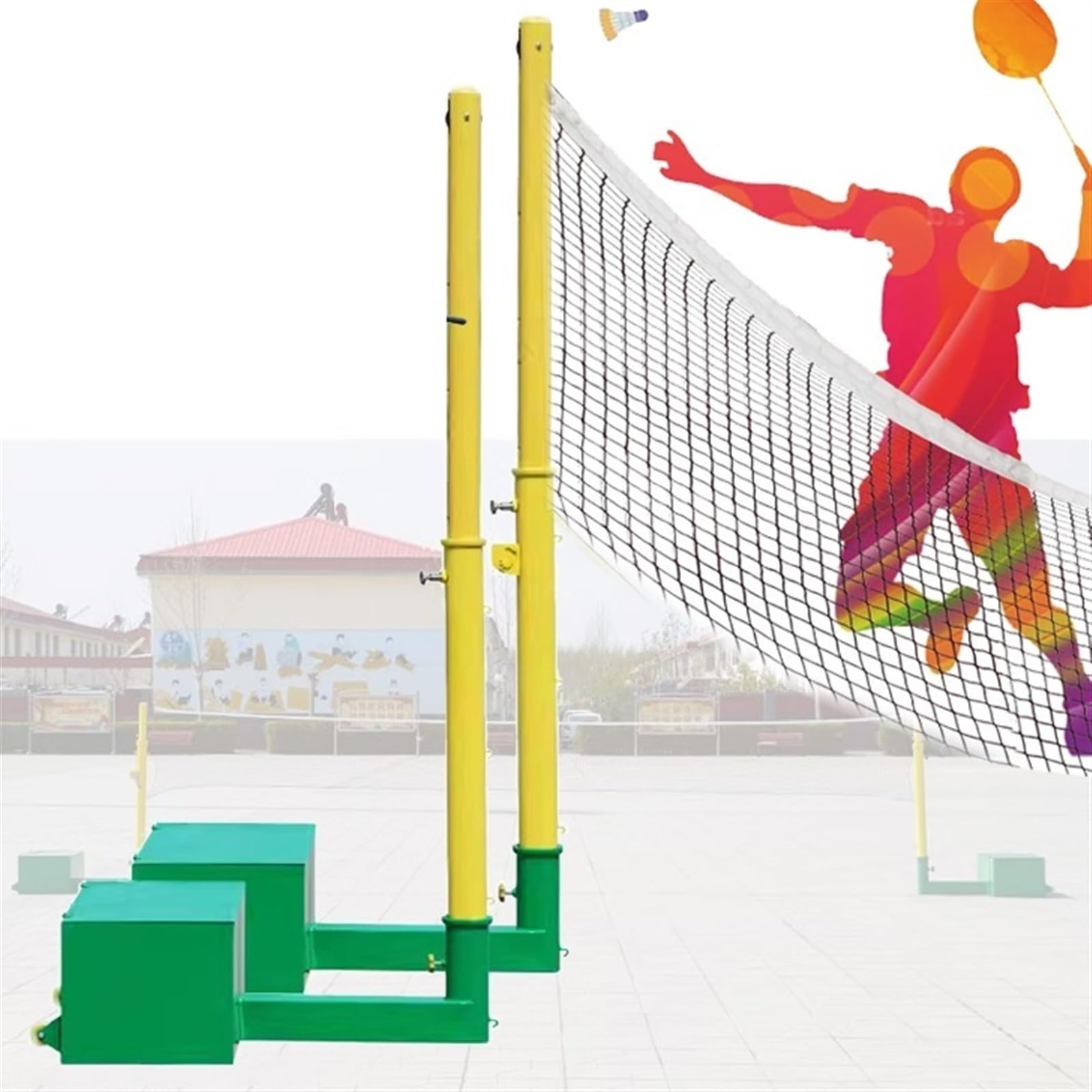 WDJBPSH Freestanding Badminton Sets with Replacement Balls Netting, Heavy Duty Portable Pickleball Combo Kits for Backyard Driveway Stadium Playground, Easy to Move(with 7.5m Pickleball net)