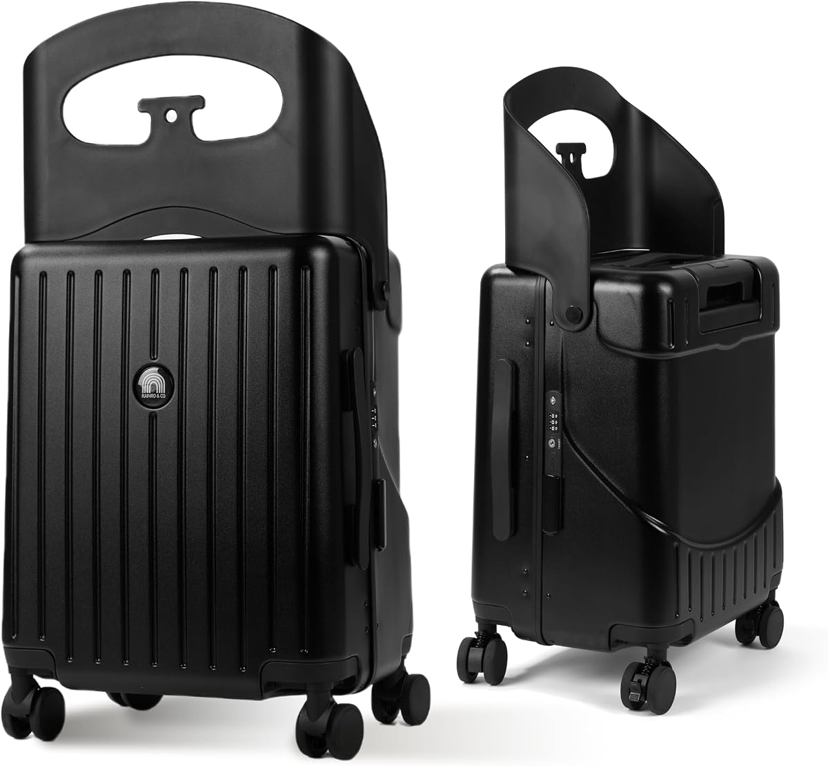 20" Ride-On Carry-On Luggage with Built-In Seat for Kids Ages 3–5 & Adults, Lightweight Durable Hardshell Suitcase with Spinner Wheels & TSA Lock (Obsidian Black)