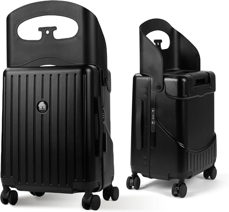 20" Ride-On Carry-On Luggage with Built-In Seat for Kids Ages 3–5 & Adults, Lightweight Durable Hardshell Suitcase with Spinner Wheels & TSA Lock (Obsidian Black)