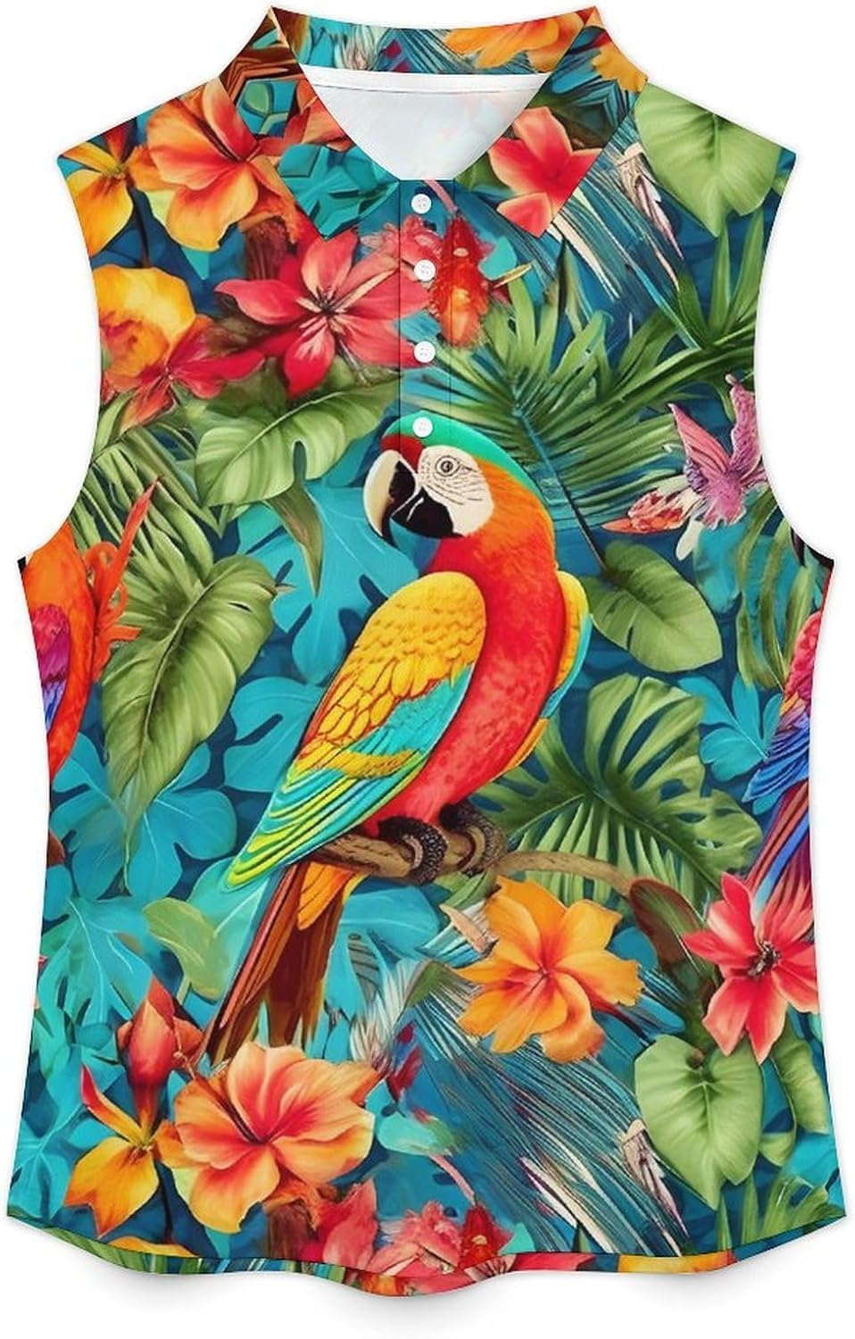 ENLACHIC Womens Sleeveless Polo Shirts Hawaiian Floral Print Collared V Neck Tank Tops Tennis Golf Shirt