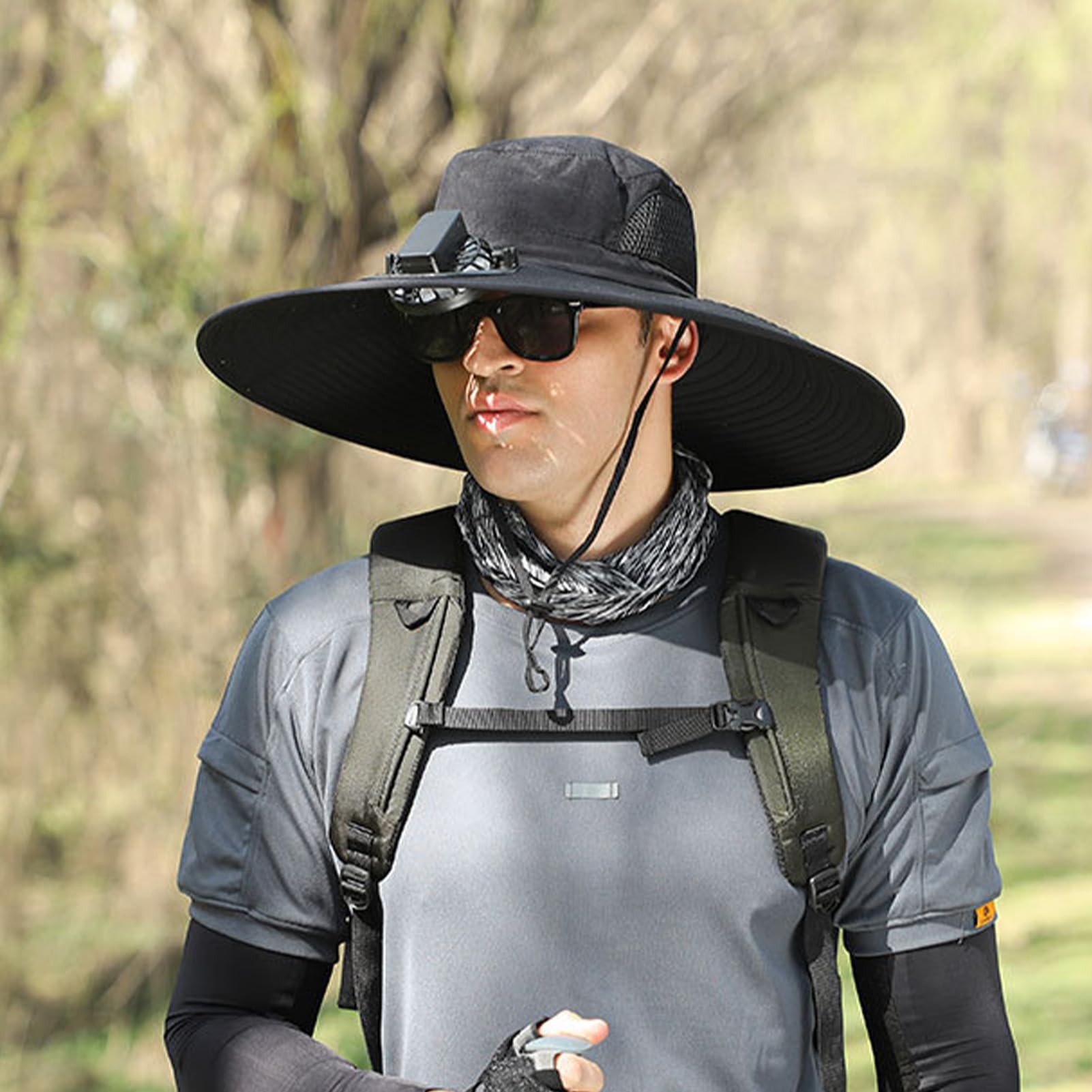 Cappello per ventilatore con pannello solare, tesa larga, protezione UV, ricarica USB, per corsa, ciclismo, escursionismo, pesca, donne e uomini