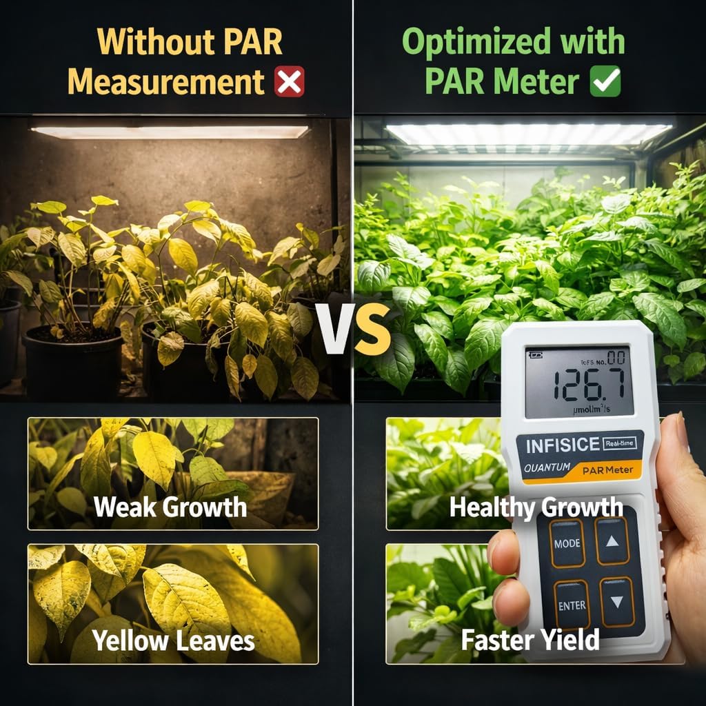 Grow Light Meter for Plants – PAR Meter with Accurate PPFD Measurement, 400–700nm Light Tester for Indoor Plants, Hydroponics & Greenhouse (Not Waterproof)