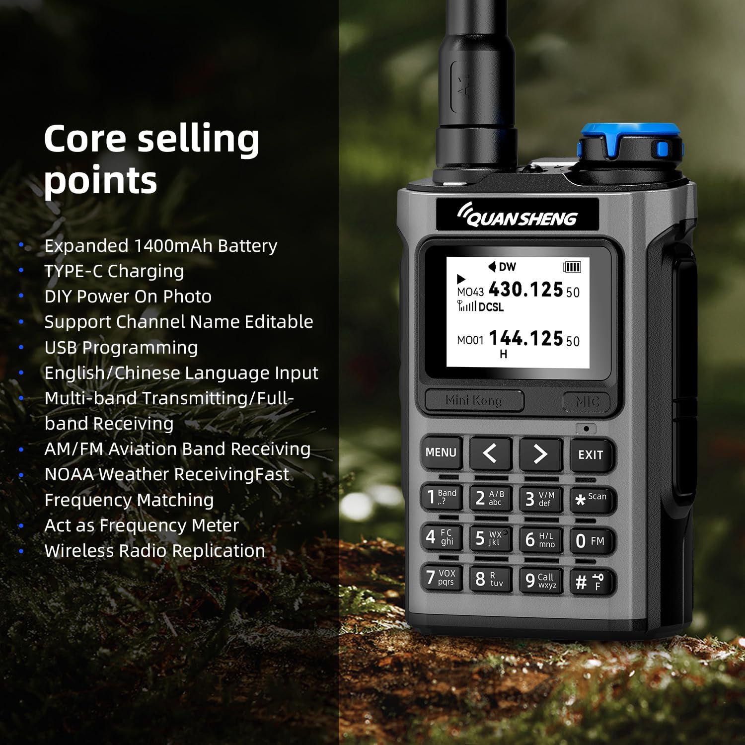 QUANSHENG UV-K1 Walkie-Talkie Handheld Ham Radio, Air Band Receive 50-600MHz, Wireless Copy, One Key Frequency Match, Type-C Charging, NOAA Weather, 200 canali, VOX, radio portatile a due vie