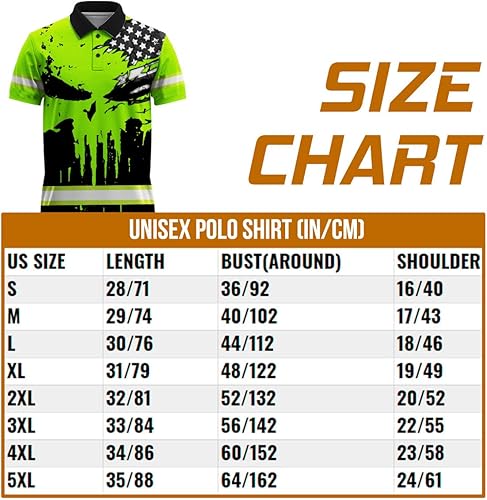 Miniatura 8 de Maddly Polo de alta visibilidad con diseño de calavera y bandera de Estados Unidos, ropa de trabajo patriótica con nombre personalizado para