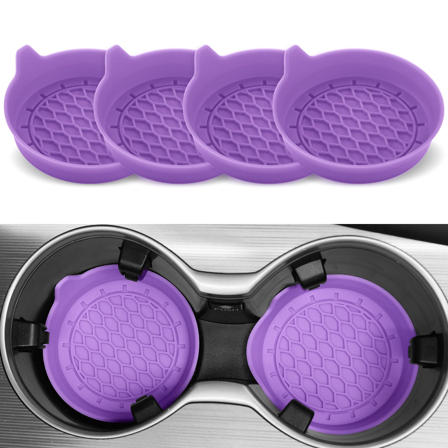 SINGARO Car Cup Holder Coaster, Silicone Cup Holder Insert, Universal Non-Slip Cup Holders, Car Accessories Interior for Women and Man 4 Pack Pink-Purple