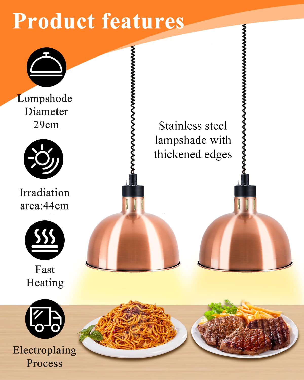 YJINGRUI Lampada termica per alimenti sospesa, confezione da 2 pezzi, con portata telescopica, 60-180 cm, per buffet, cucina, ristorante (bronzo)