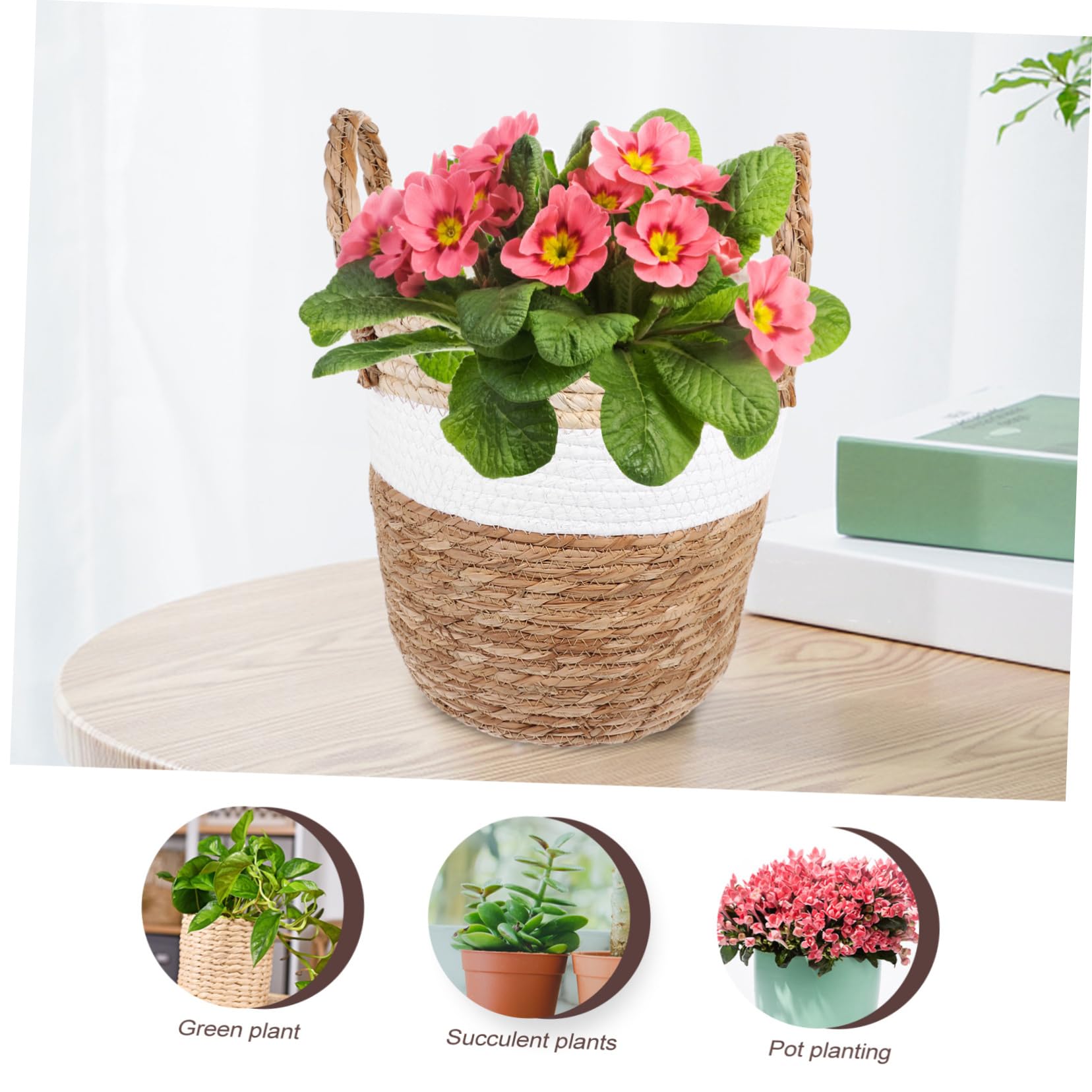 Panier à Fleurs Tressé Décoratif en Herbe, Support de Pot