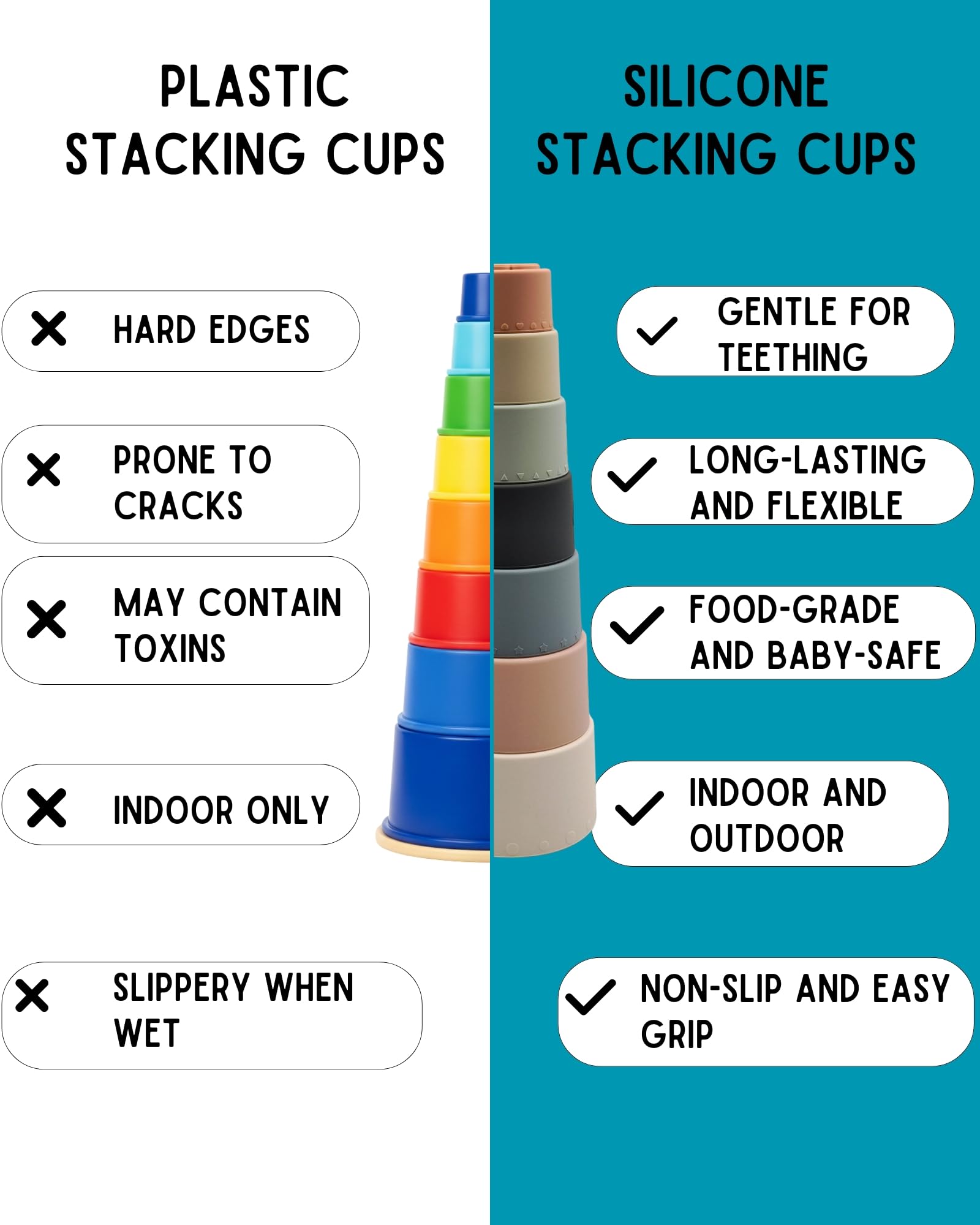 Super Doopers Silicone Stacking Cups, Gentle Day Pastel Set, 7-Piece Bath Play Toy, BPA-Free Silicone, Montessori Sensory Toy - Image 3