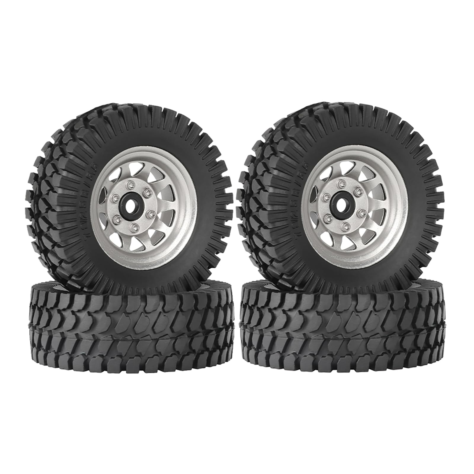 KINGCOO 4PCS 1.55 inch Aluminum Alloy Metal 10Spoke Beadlock Wheel Rim Tyre and Rubber Tires Set for 1/10 RC Rock Crawler Car for Tamiya Axial AX90069 UTB18 D90 TF2 CC01 LC70 (Silver, A-76MM) โ image 1
