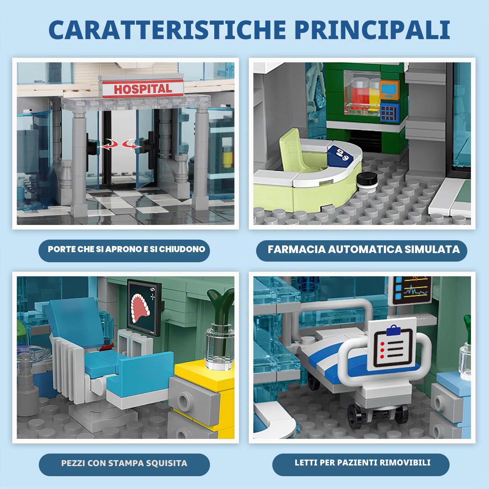 TOY PLAYER Blocchi di costruzione dell'Ospedale della Città a Tre Piani con illuminazione, Edificio della Città in Miniatura, Regalo per bambini e bambine di età compresa tra 8-16 anni, Blocchi di