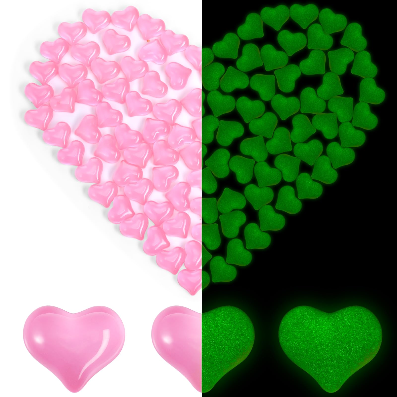 Halloscume 100 Pcs Mother's Day Glow in The Dark Heart Shaped Gems Mini Resin Luminous Heart Shaped Beads for Mother's Day Table Scatter Wedding Party Favor Vase Filler(Pink)