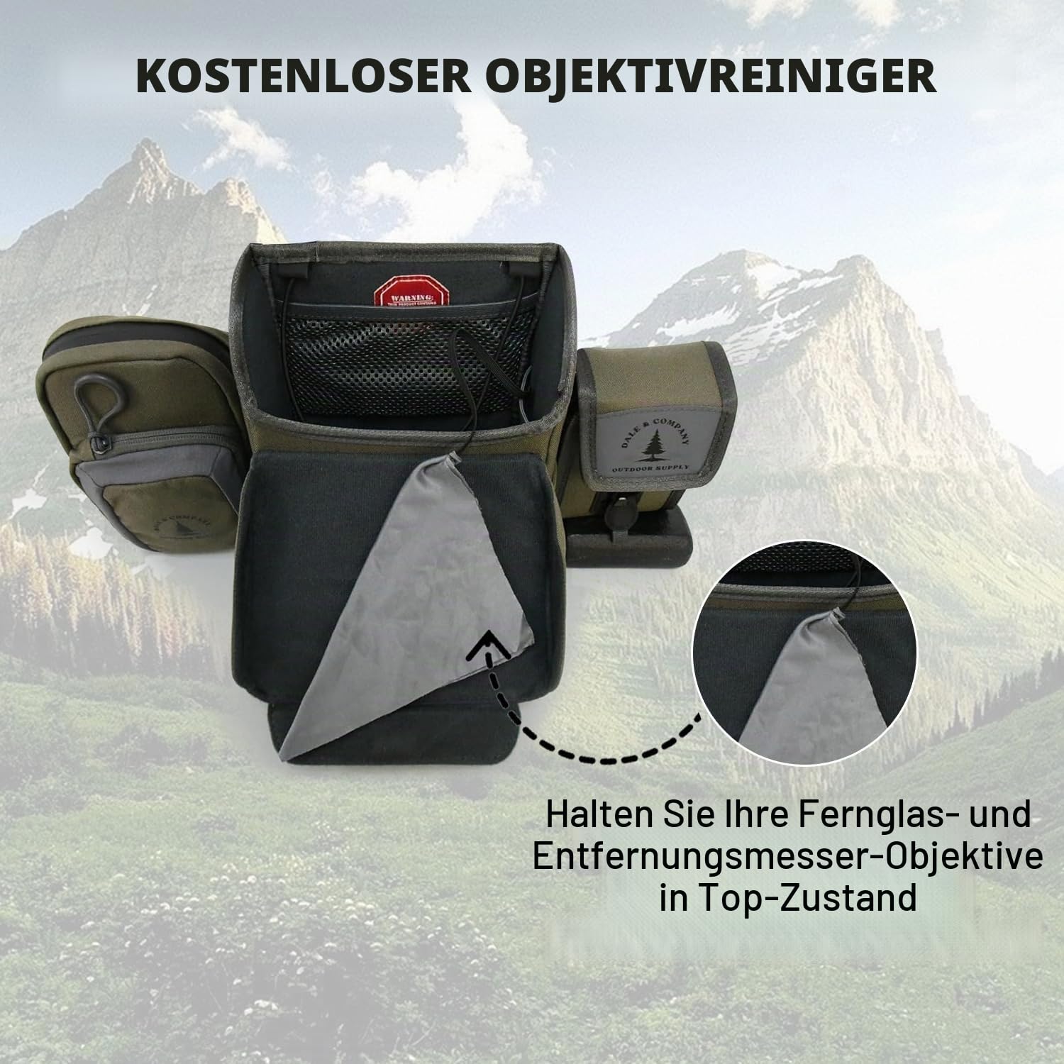 Dale & Company Recon Pro Fernglas-Brusttasche mit Magnetverschluss – wasserdichte Bino-Tasche mit Entfernungsmesser-Tasche, Handyhalter, Objektivreiniger – perfekt für Jagd, Wandern, Vogelbeobachtung