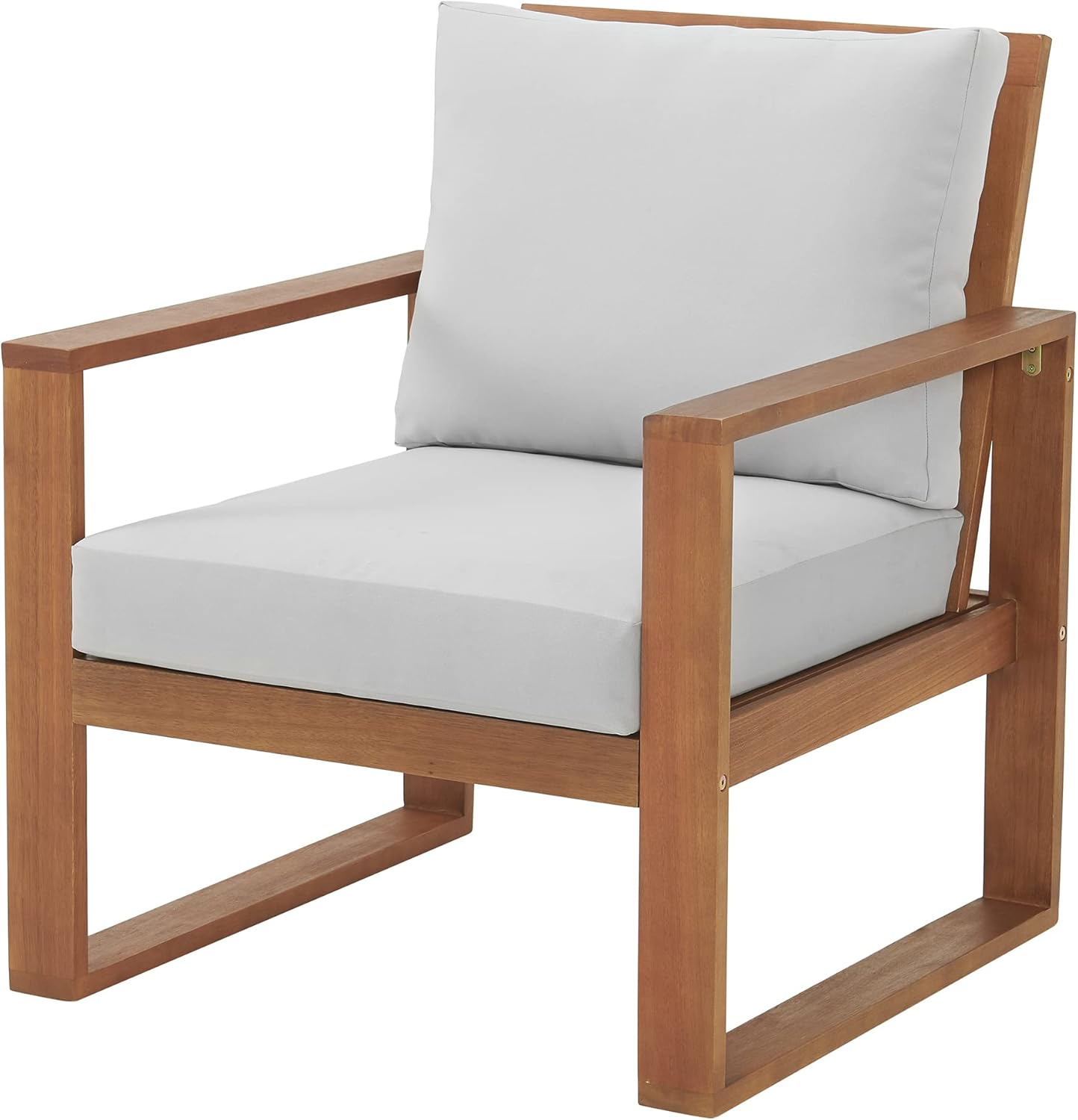 Weston Eucalyptus Wood Outdoor Chair with Gray Removable Cushions Weather-Resistant Deck Chair, Patio Furniture All-Weather, Backyard, Patio