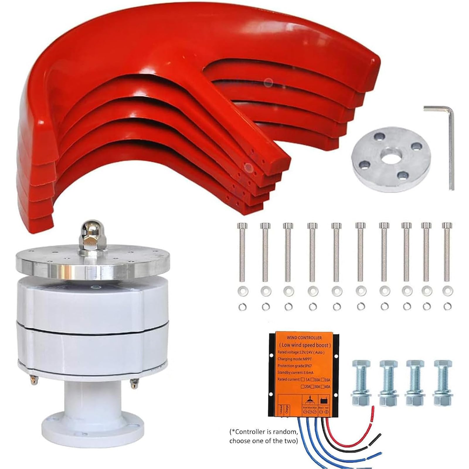 Aparato de Energía Eólica de 3000w 12v 24v 48v Farol Vertical Linterna Roja, con Controlador, Generador de Energía Eólica para Uso Doméstico Aerogenerador Vertical 24V