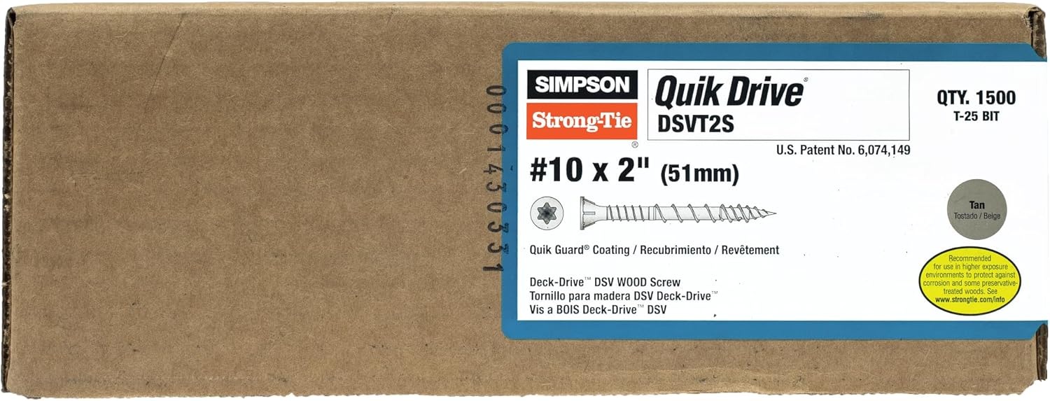 Simpson Strong-Tie DSVT2S Deck-Drive DSV Wood Screw (Collated) #10 x 2 in. T25 6-Lobe, Tan (1500-Qty)