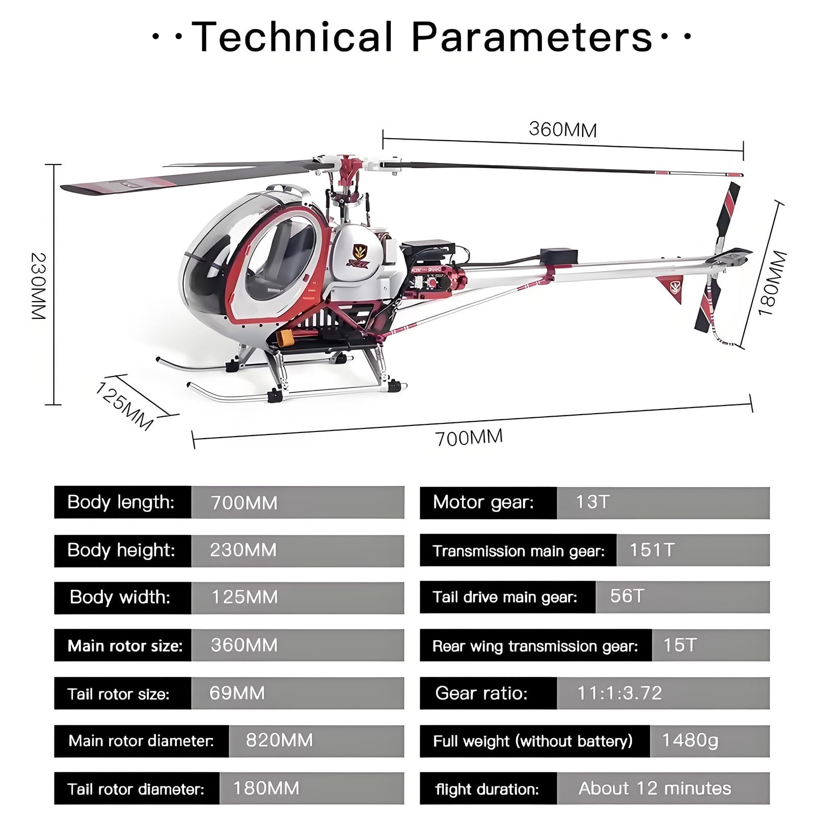 RC-Hubschrauber, 300C PRO 2.4 GHz 3-Blatt-Flybarless-RC-Hubschraubermodell mit 2 Akkus H1 Smart Flight Control GPS-Positionierung zu öffnendem Cockpit Militärflugzeugmodell(Red,Left-hand throttle)