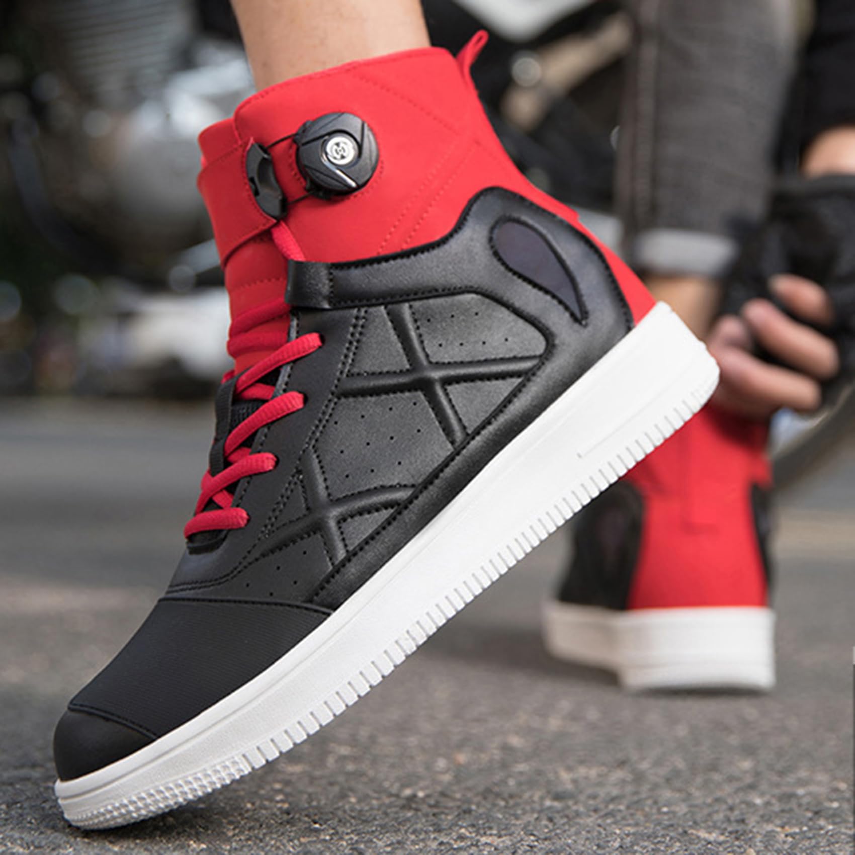 Motorradschuhe für Damen und Herren, atmungsaktive Biker-Motorradstiefel aus Leder mit Knöchelunterstützung, Wasserabweisende rutschfeste Sohlen