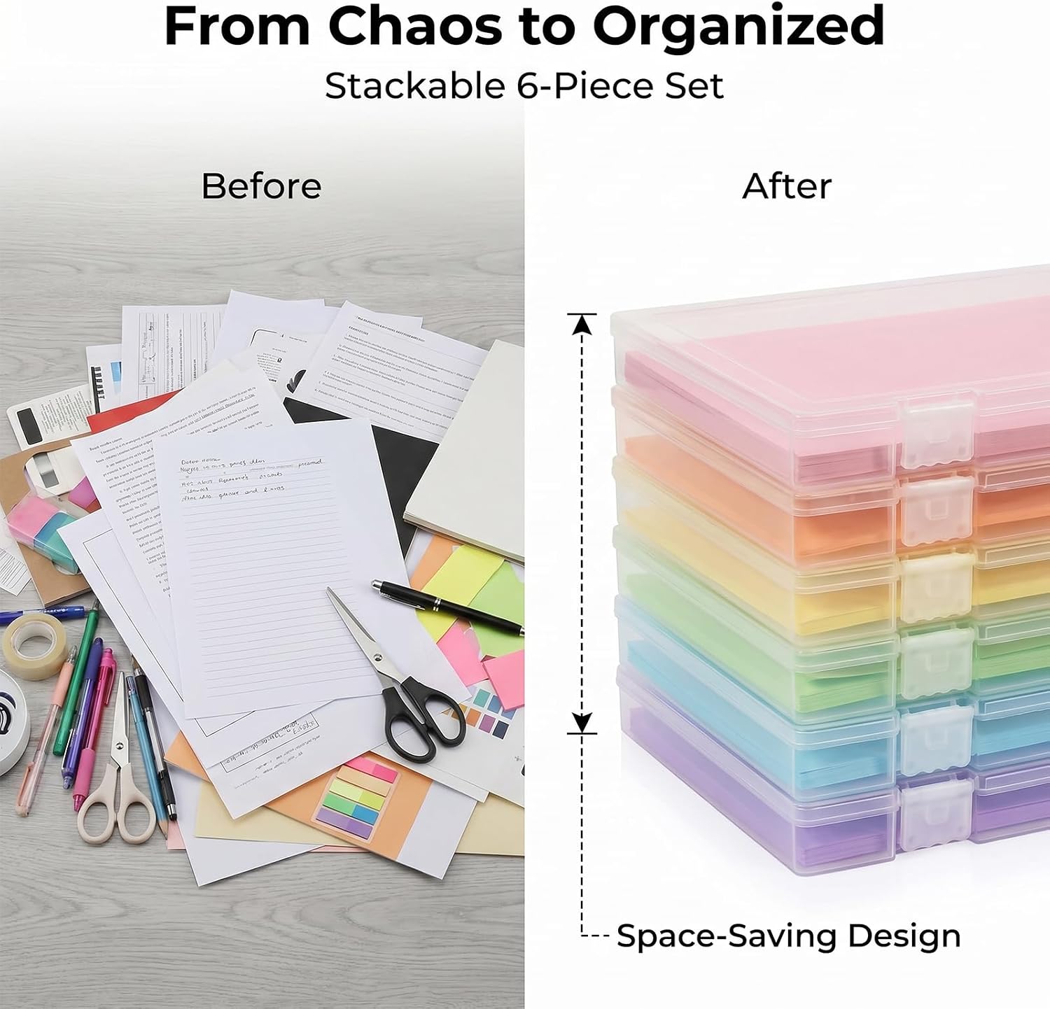 Scrapbook Paper Storage 12x12 Inch, 6 Pack Scrapbook Organizer with Secure Latch, Clear Stackable Plastic Paper Storage Box for File, Photo, Craft, Puzzle, Office Supply, Vinyl Sheet image 4
