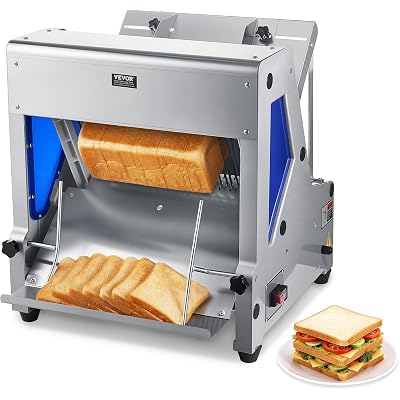 VEVOR Electric Bread Slicer, 370W Bread Slicing Machine, Die-Cast Aluminum Countertop Bread Cutter Machine for 12mm Slice Thickness, Commercial & Home Use for Bakeries Restaurants, 120V